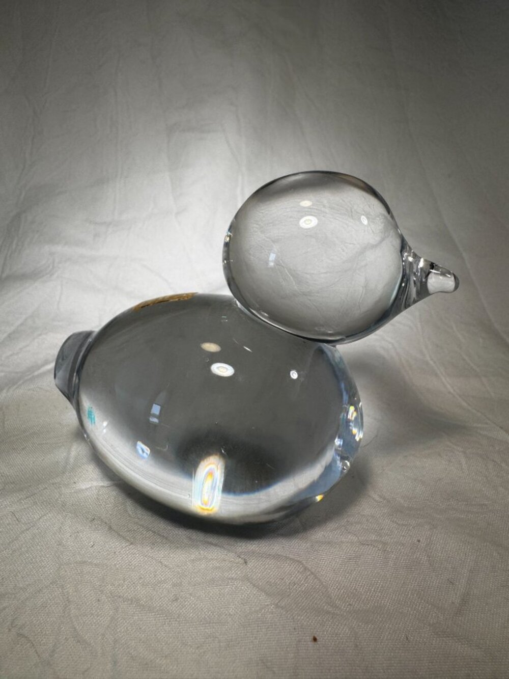 Vintage Clear Art Glass Duck Figurine Paperweight Abstract MCM Hadeland Norway